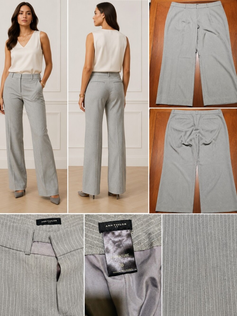 Ann Taylor Gray Pinstripe Wide-Leg Trousers